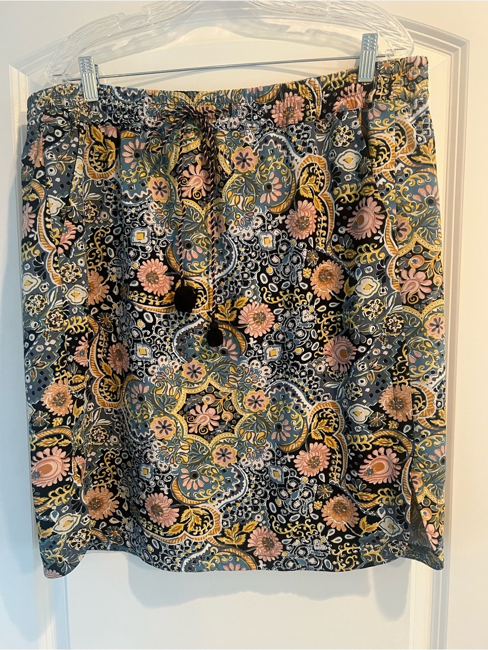 LOFT Floral Paisley Blue, Yellow & Pink Drawstring Skirt
